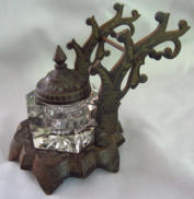 Victorian Cast Iron Pen Stand with Inkwell