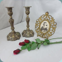 Antique Candle Sticks and Victorian Picture Frame